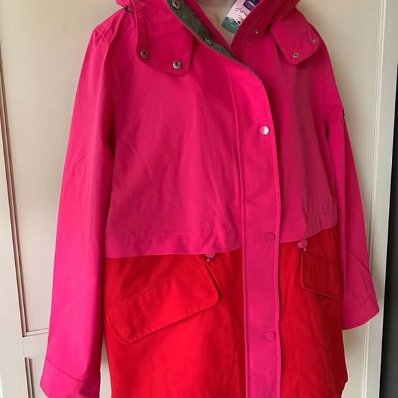 Joules Fuchsia Dewberry Color Block Rain Jacket- NWT- SZ 6- 14 - Picture 3 of 7